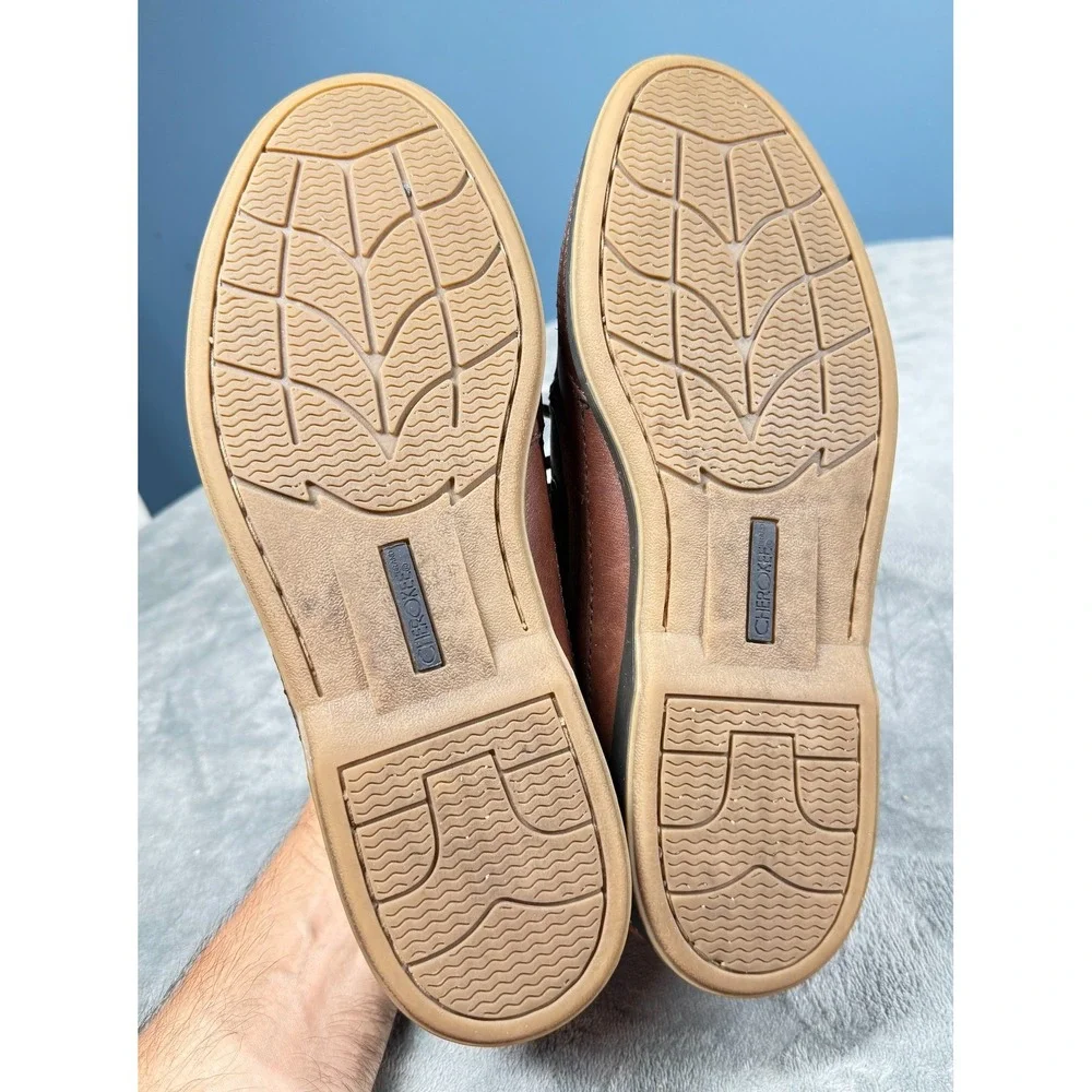 Cherokee Boat Shoes Mens 9 Brown Leather Moc Toe Lace Up Deck